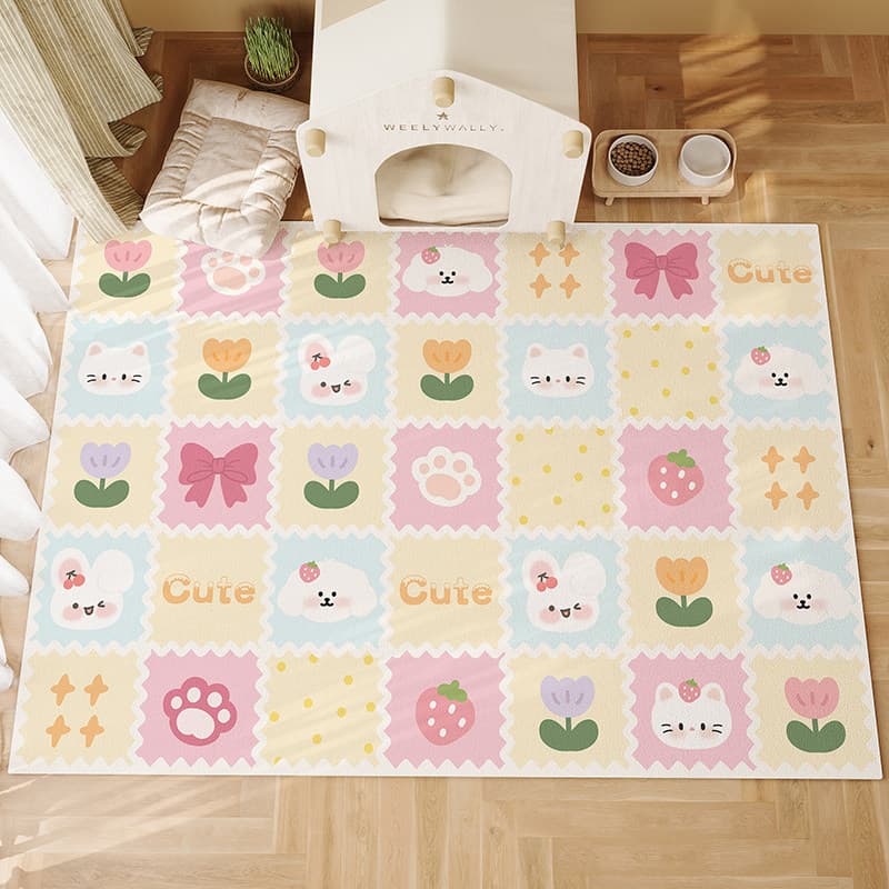 Cartoon Home Non-Wash Waterproof Wear-Resistant Living Room Carpet Leather Material Cat Dog Feeding Easy-to-Clean Fence Mat Drop Shipping
