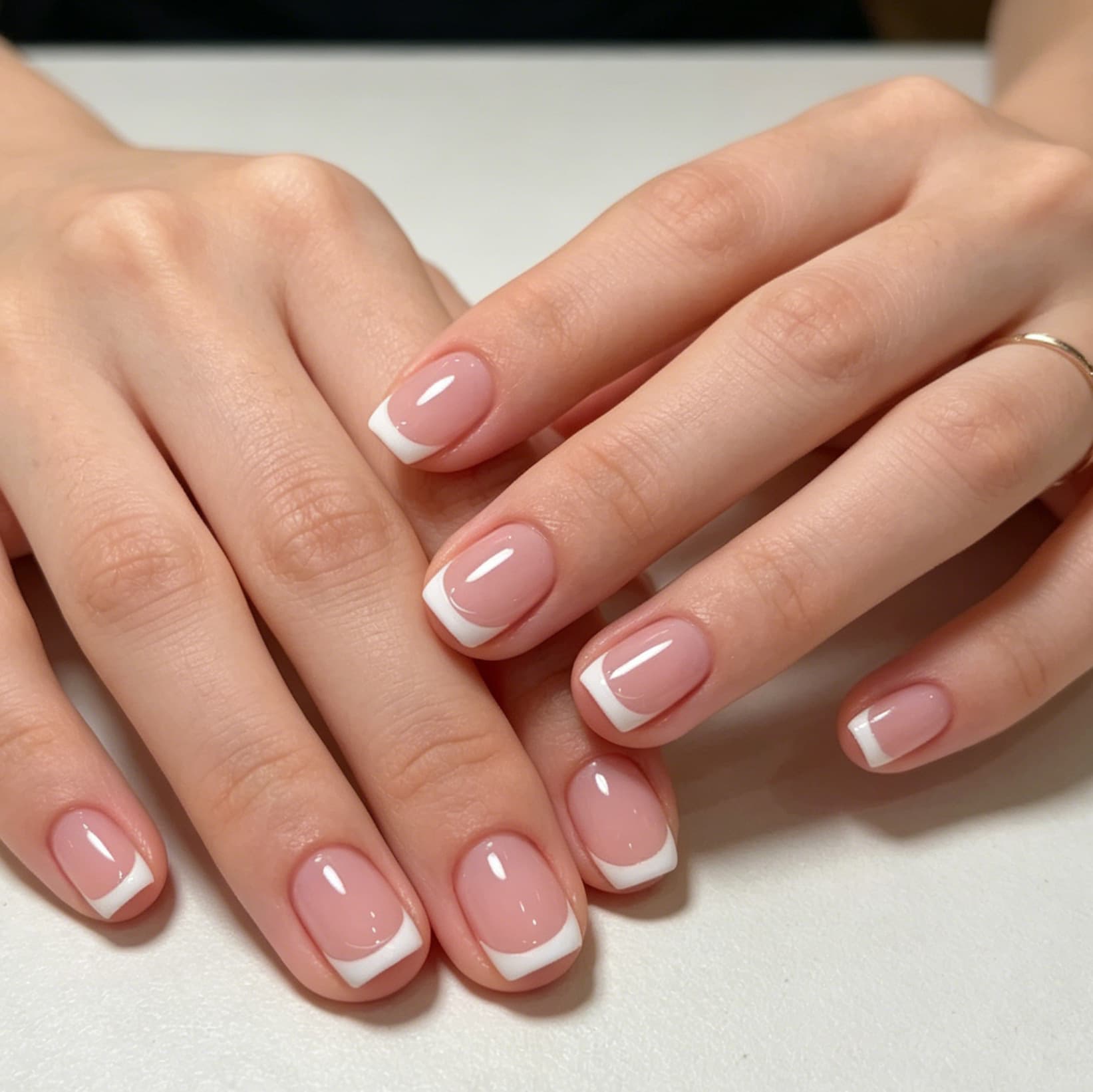 Foreign trade best-selling 24-piece manicure, gentle nude pink, white edge, French mirror, versatile short square wearable nails wholesale