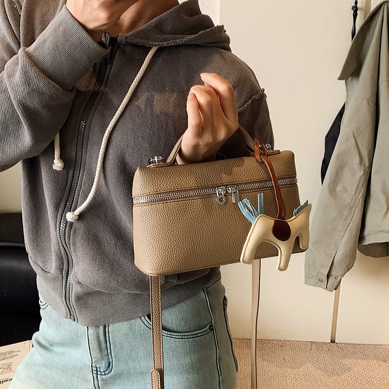 Cross-border portable lunch box bag for women 2025 new style litchi pattern one-shoulder crossbody bag three-dimensional small square bag fashion box bag