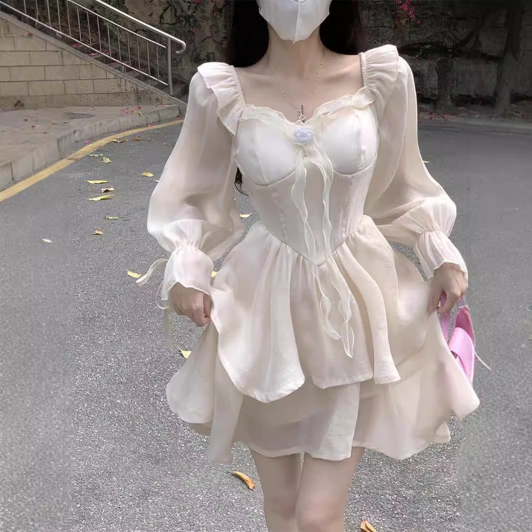 Tea Break French Elegance Dress for Women Summer Off-Shoulder Little White Dress Sweet Fairy Princess Dress