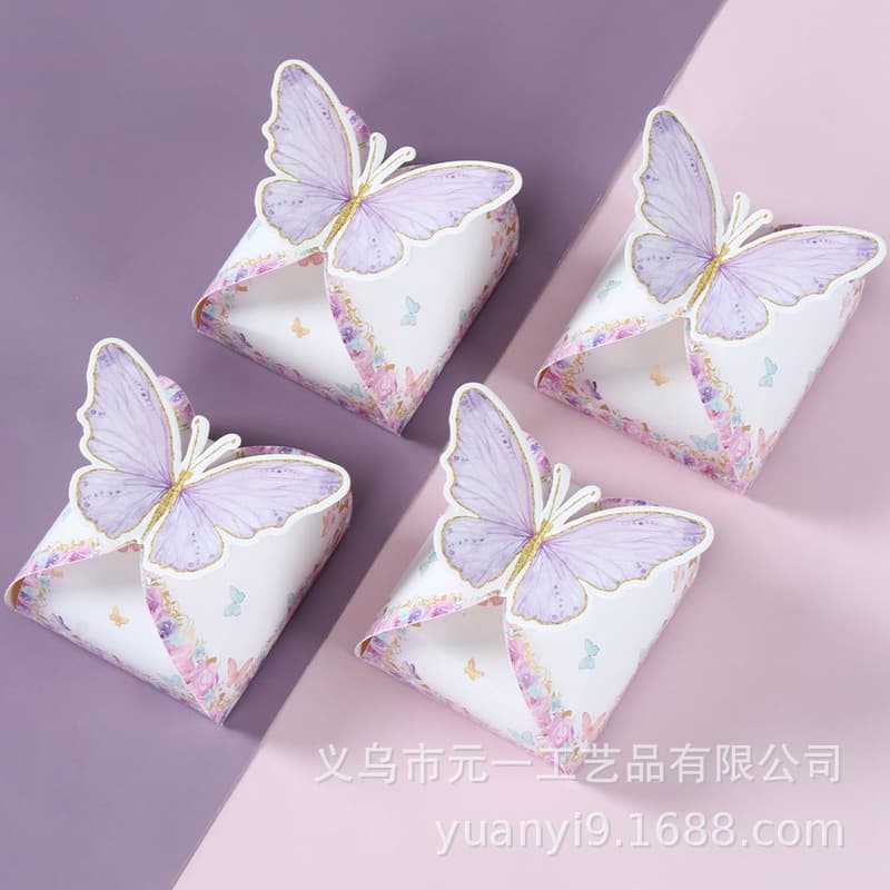 Pink Purple Butterfly Pillow-Shaped Candy Box Party Birthday Gift Box Packaging Wedding Candy Box Holiday Pillow Box