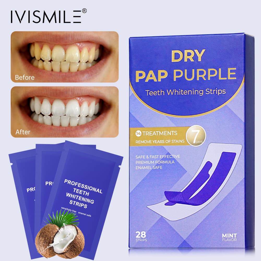 V34 Dry Paste Tooth Stains Removal Whitening Purple Tooth Patches Pap Gentle Formula Non-tooth Damaging