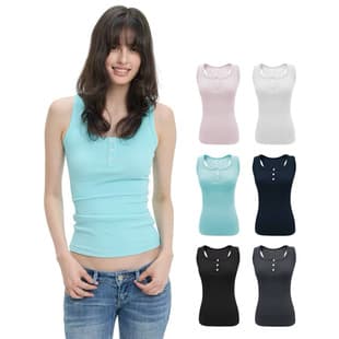 Henley Neck Three-button Slim Fit Camisole Tank Top for Women Summer BM Style Design Slimming Innerwear Sleeveless Top