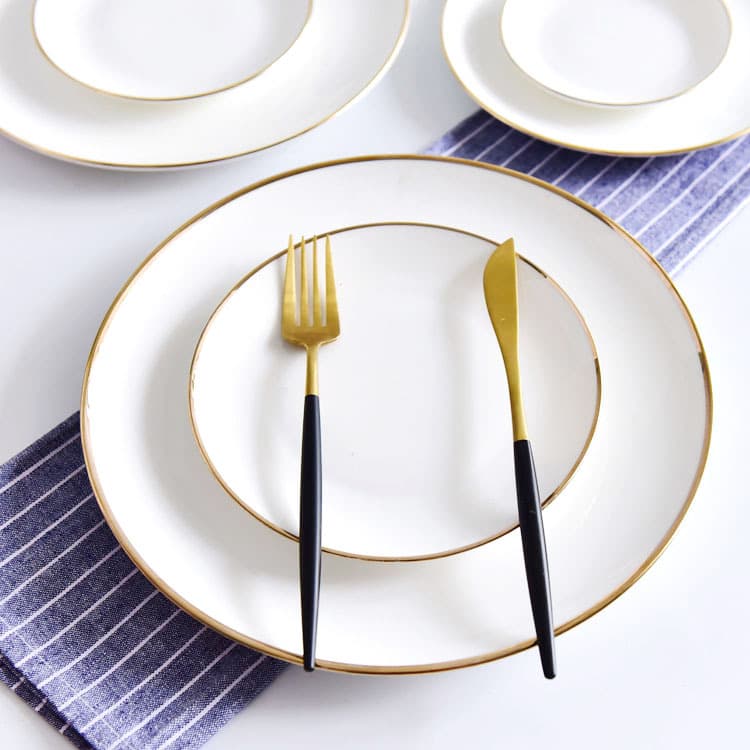Wholesale Bone China Plates Premium Dinnerware Set Home Hotel Ceramic Plates Western Food Plate Shallow Plate with Logo