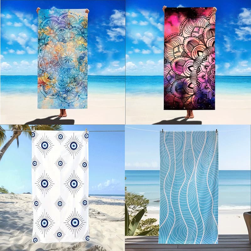 Amazon Striped Geometric Beach Towel Microfiber Quick-Dry Absorbent Bath Towel Cross-Border Custom Geometric Beach Towel
