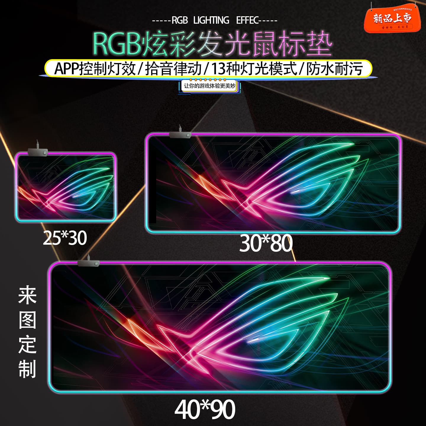 Cross-border RGB Glowing Mouse Pad Extra Large Desk Mat Colorful Computer Gaming Keyboard Non-slip Office Game