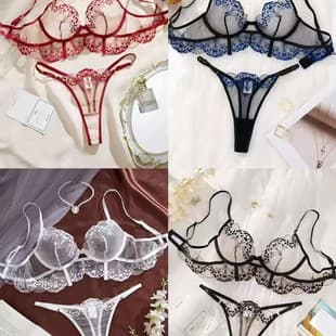 Cross-border hot-selling 2025 see-through lace French sexy lingerie set, sexy tempting ultra-thin pure desire mesh
