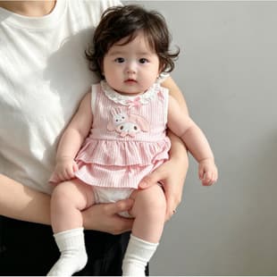 Girls Summer New Sleeveless Romper Dress Baby Cartoon Sweet Cute Melody Wide Shoulder Bodysuit Dress
