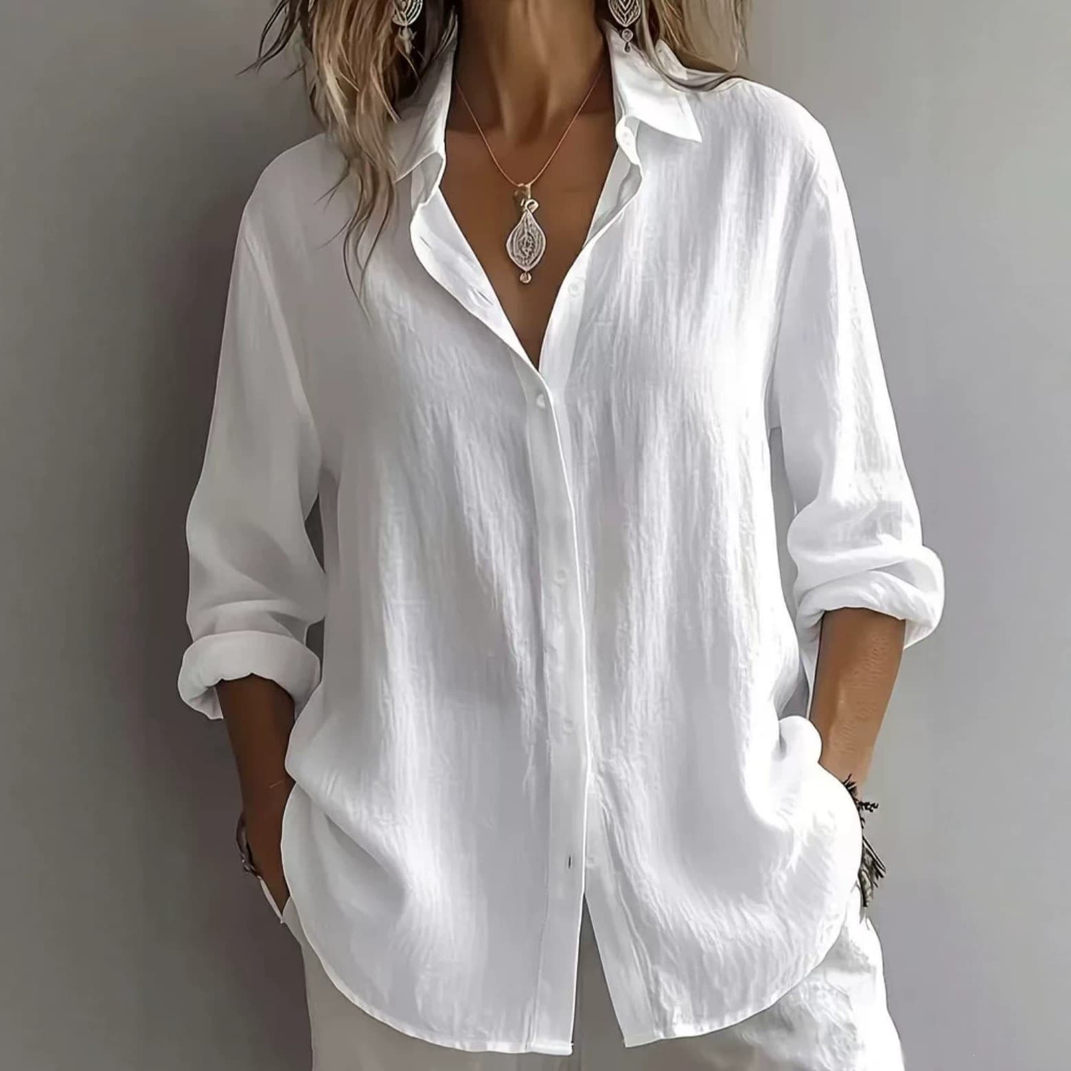2026 Amazon Spring Hot-Selling Shirt European and American Women's Fashion Solid Color Linen Turn-Down Collar Long Sleeve Casual Shirt Top