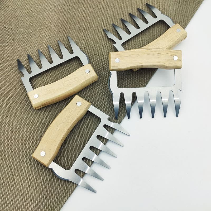 Stainless Steel Meat Shredder Claw, Strong Meat Separator Claw, BBQ Restaurant Heat-Insulated Meat Shredding Fork with Wooden Handle