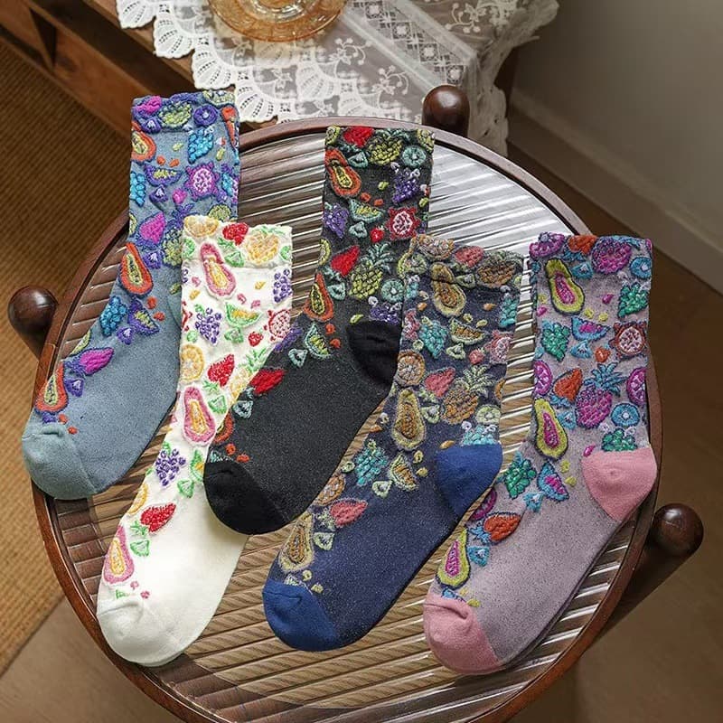 Socks women's mid-calf socks autumn thin ins trend versatile Zhuji socks stockings ethnic style retro socks
