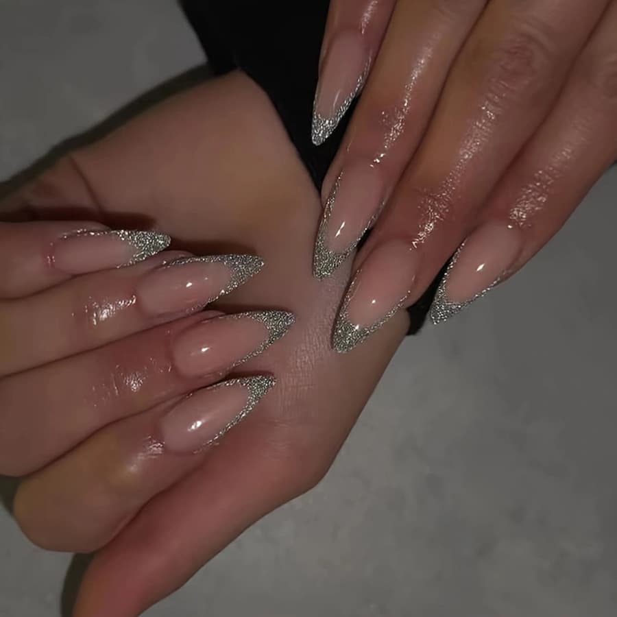 Glitter French Press-On Nails Short Style Fake Nails Cross-Border Wholesale Finished Nails