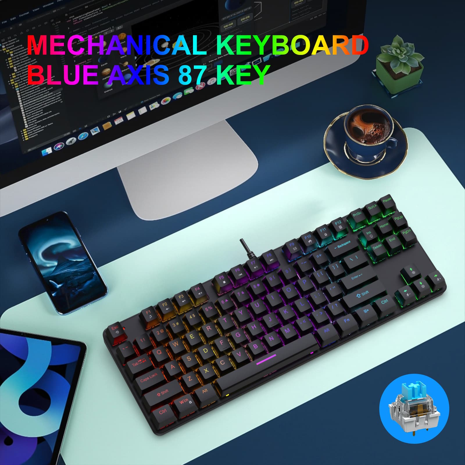 Factory Stock Mechanical Keyboard K87 Blue Switch Red Switch Brown Switch Black Switch OEM Keycaps Gaming Keyboard RGB Lighting