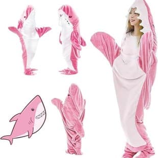 Shark Pajamas Adult Cute Shark Blanket Onesie Wearable Blanket Super Soft Kick-Proof Flannel Sleeping Bag