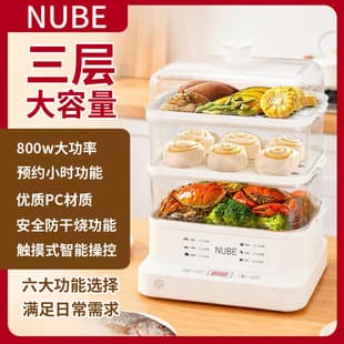 Electric Steamer Stew Steam Cooker All-in-One Steamer Basket Steaming Vegetables Home Use Small Three-Layer Multifunctional Pot with Timer Steam