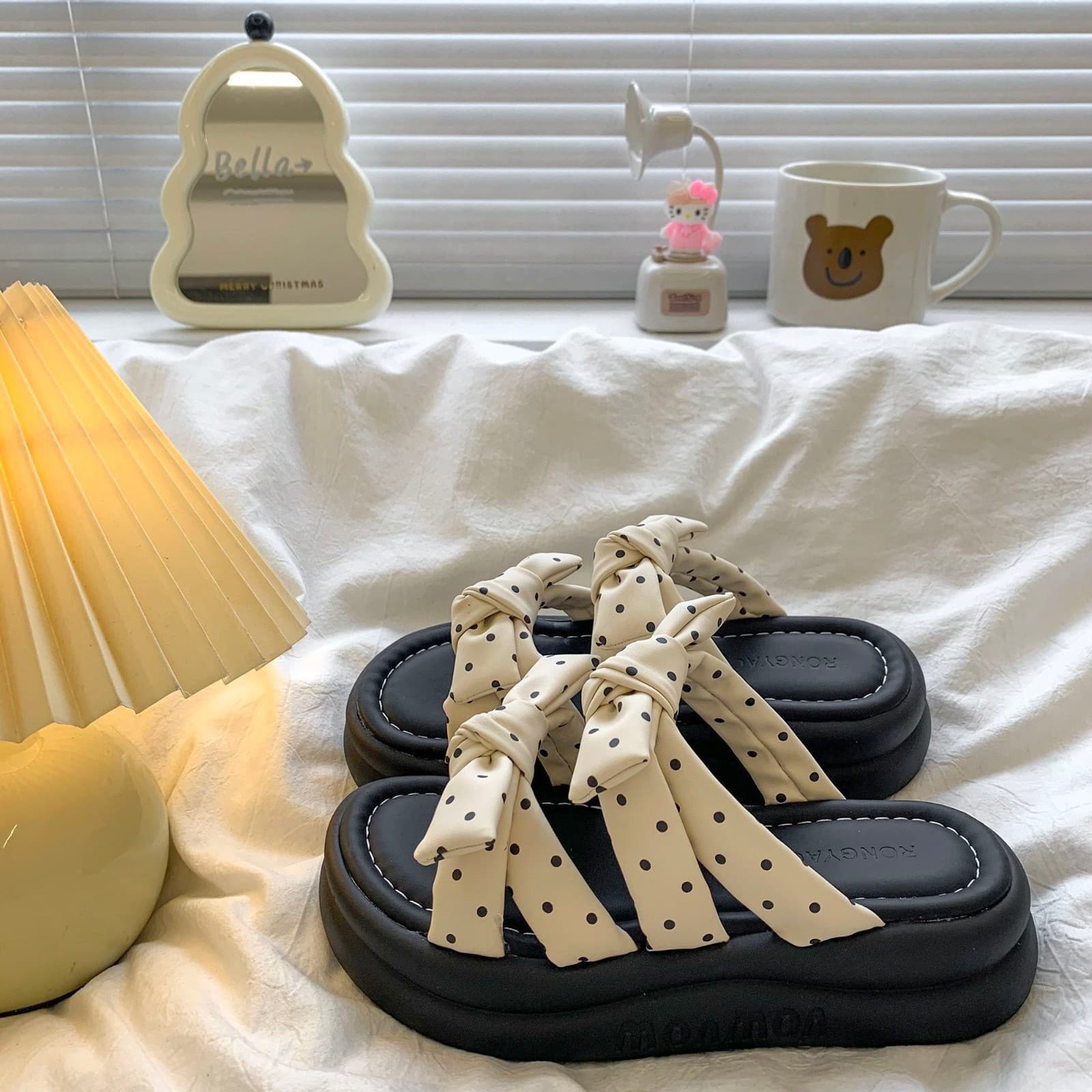 Export Best-Seller Thick-Sole Polka Dot Bow Slippers for Women Summer Outdoor 2026 New Korean Style Versatile One-Strap Sandals