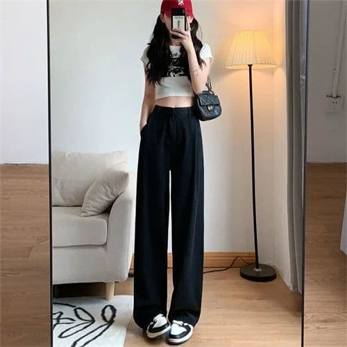 Slimming 2026 Versatile Denim Wide-Leg Pants for Women, New High-Waist Loose Spring/Summer Thin Straight-Leg Pants, Ins Trend