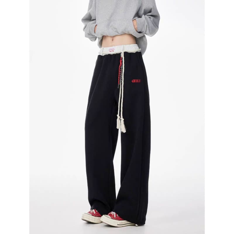 [Large Size S-4XL] American retro contrasting color sports sweatpants for women niche fashion brand loose wide-leg straight pants
