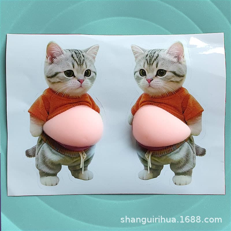 Big belly cute pet cat pinch happy decompression sticker fun three-dimensional sticker big belly lucky cat pinch