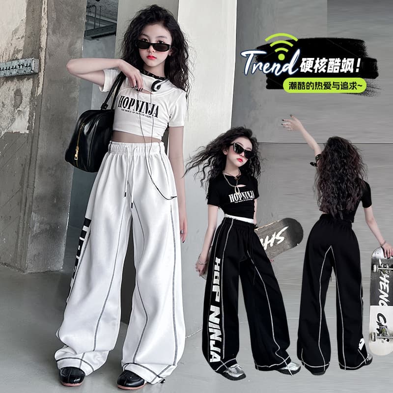 Girls' Summer Jazz Dance Outfit Street Dance Hip-Hop Printed Casual Sportswear Set
