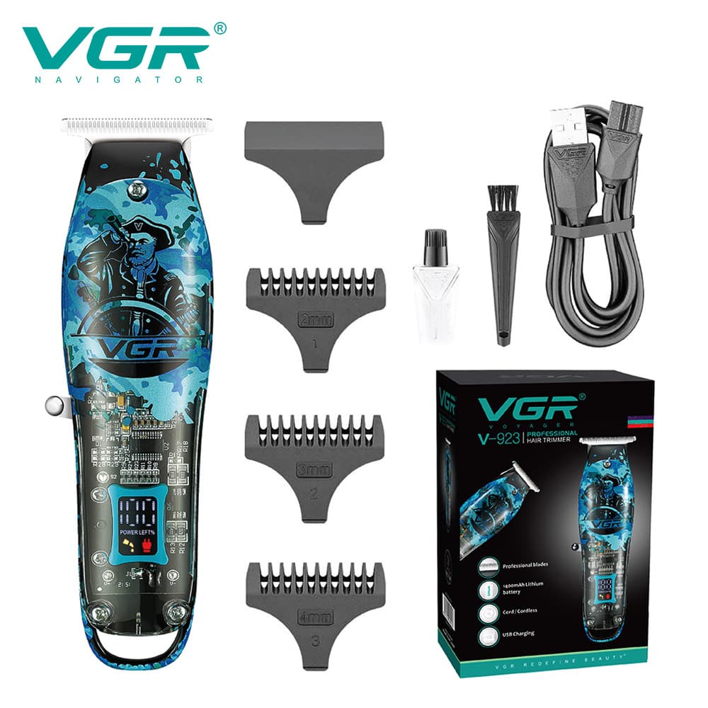 VGR923 New Model Digital Display Hair Clipper Trimmer for Fading and Bald Shaving Blue Graffiti Electric Hair Clipper