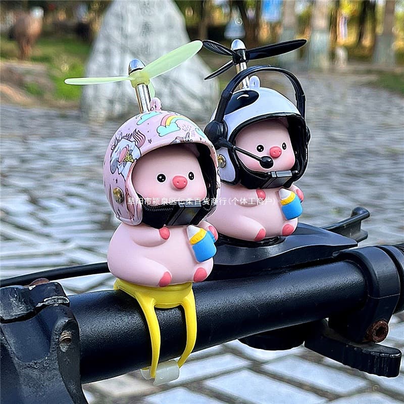 Cute Piggy and Little Yellow Duck Car Ornament, Bicycle Helmet, Electric Scooter, Motorcycle Decoration Accessory Small Hanging Charm