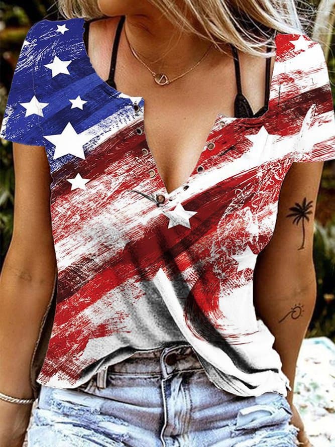 European and American independent station cross-border e-commerce Amazon American Independence Day printed women's T-shirt VT flag