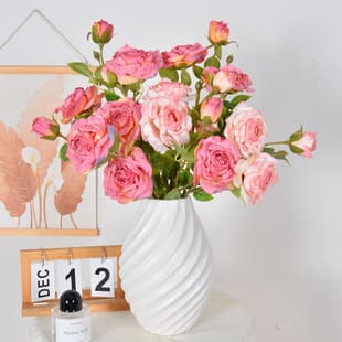 Artificial French Tipped Edge Rose Fake Flower Vintage Decorative Bouquet for Living Room Dining Table Centerpiece