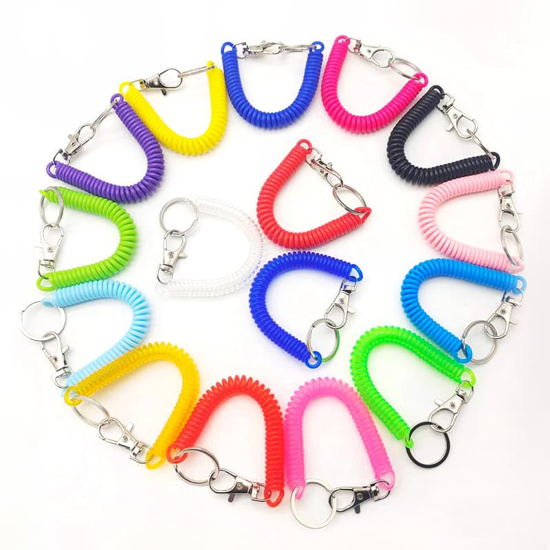 Factory Wholesale Keychain Colorful Coiled Phone Strap Spring Retractable Safety Anti-Loss Plastic Spring Rope