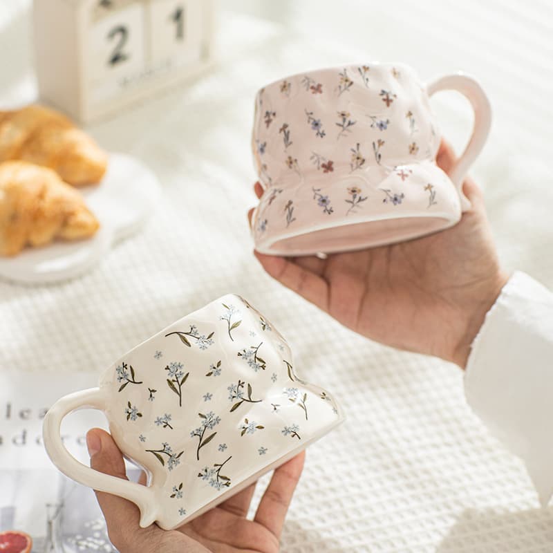 2026 New Home Cute Ceramic Coffee Cup with Handle Water Cup Irregular Ceramic Mug High Aesthetic