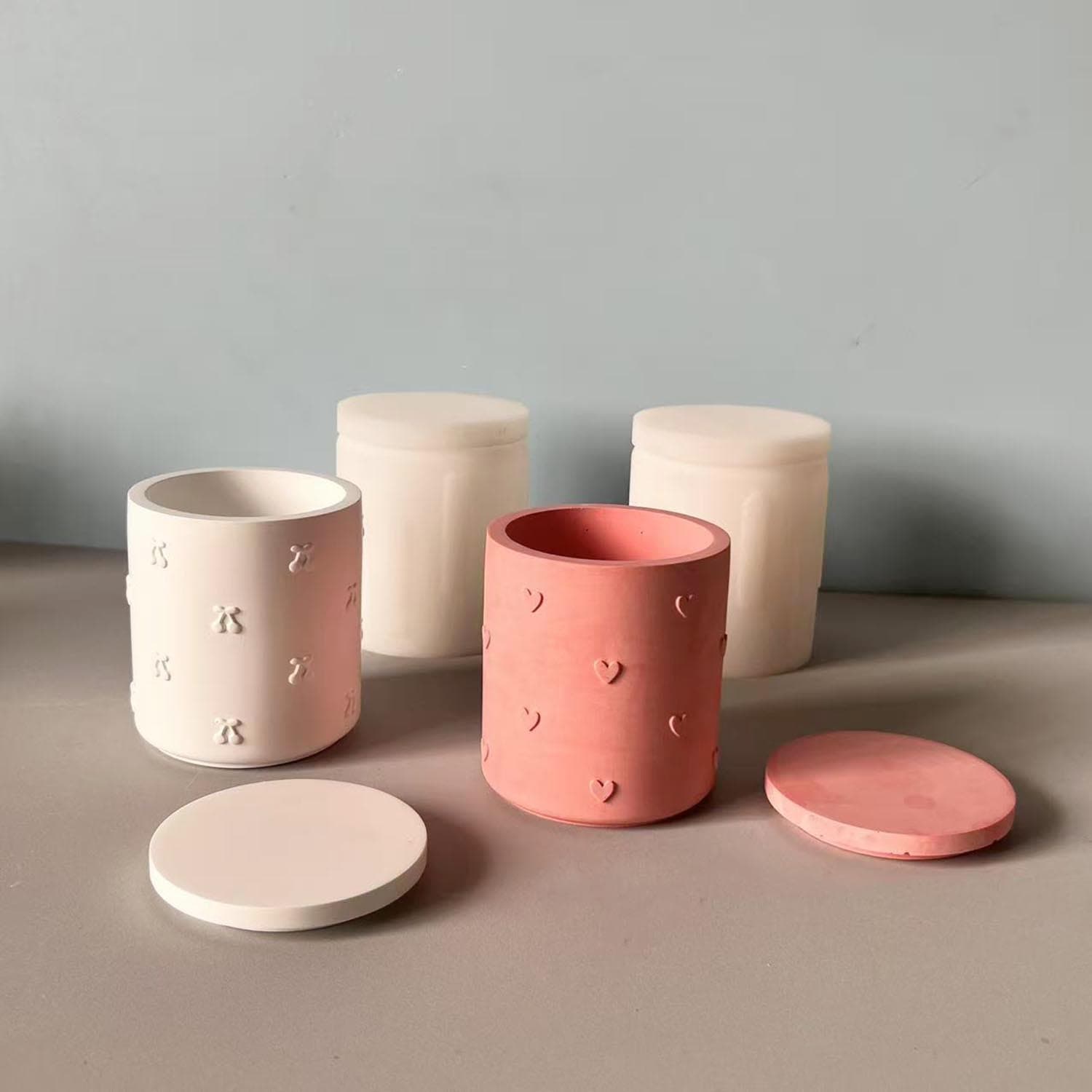 Love Cherry Floral Candle Cup Jar Silicone Mold, Round Jar with Lid, Plaster Resin Mold