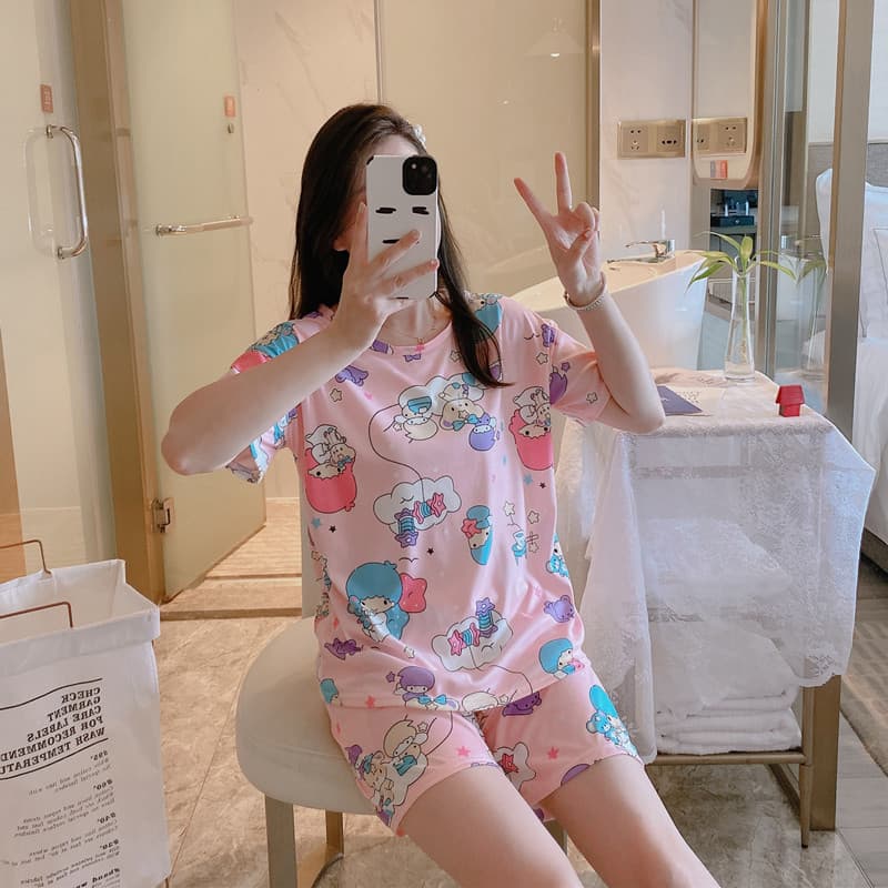 New Summer Plus Size Short Sleeve Cute Cartoon Milk Silk Women's Pajamas Homewear Set Foreign Factory