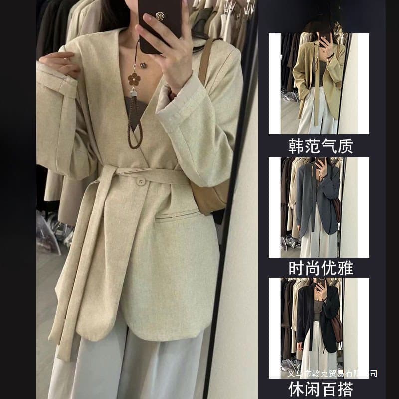 Khaki Collar Blazer for Women, 2025 Autumn New Style Loose Casual Elegant Suit Chic