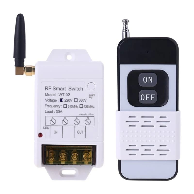 Single Channel 220V 30A Relay Wireless Remote Control Switch Receiver with LED Light 200M Transmitter for Water Pumps DC Motors LED Lighting Gates