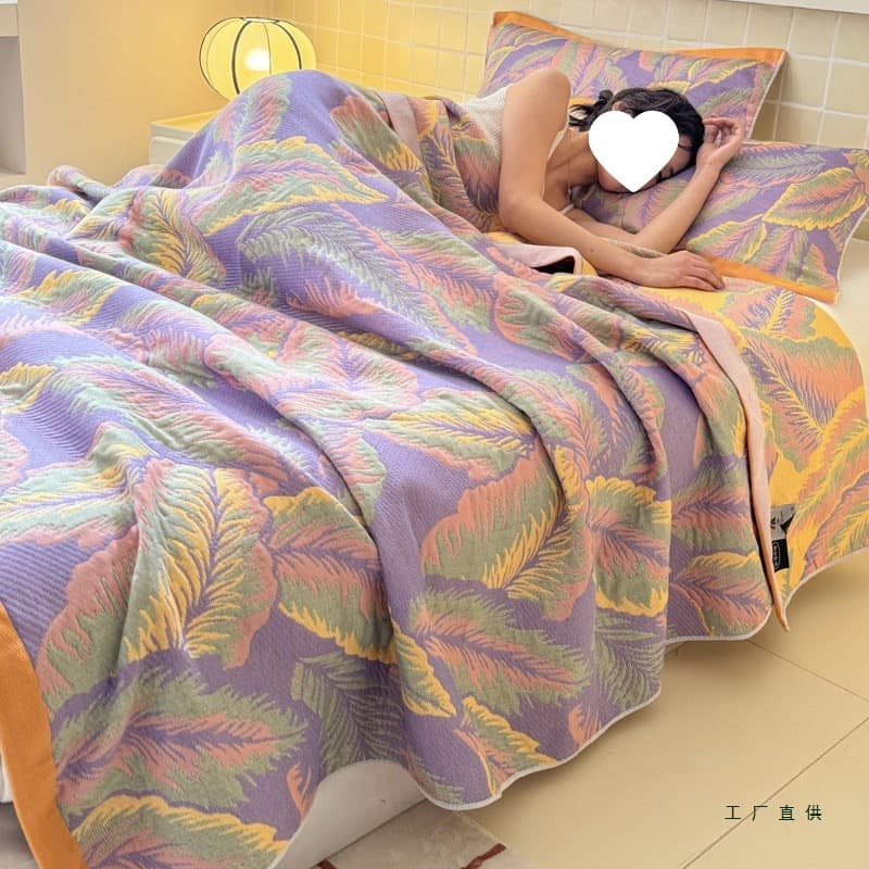 Summer Three-Layer Gauze Towel Blanket, Single/Double Throw Blanket, Thickened Blanket for Sofa, Nap, Bedding, Air Conditioning Blanket