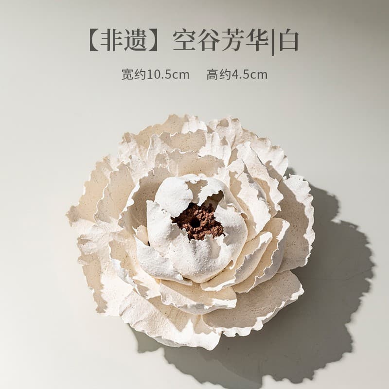 Xichun | Intangible cultural heritage hand-pinched peony ceramic flower Chinese Zen thread incense stick diffuser aromatherapy stoneware high-end ornament gift