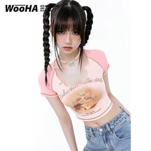 New Short Sleeve T-Shirt for Women 2025 Summer New Style Raglan Sleeve Korean Version Printed Cropped Round Neck Plus Size Women's Clothing