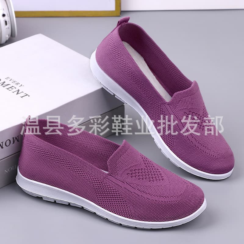 Drop Shipping Spring and Summer New Shallow Buckle Flyknit Shoes, Comfortable Lightweight Middle-Aged and Elderly Shoes, Old Beijing Cloth Shoes, Walking Shoes