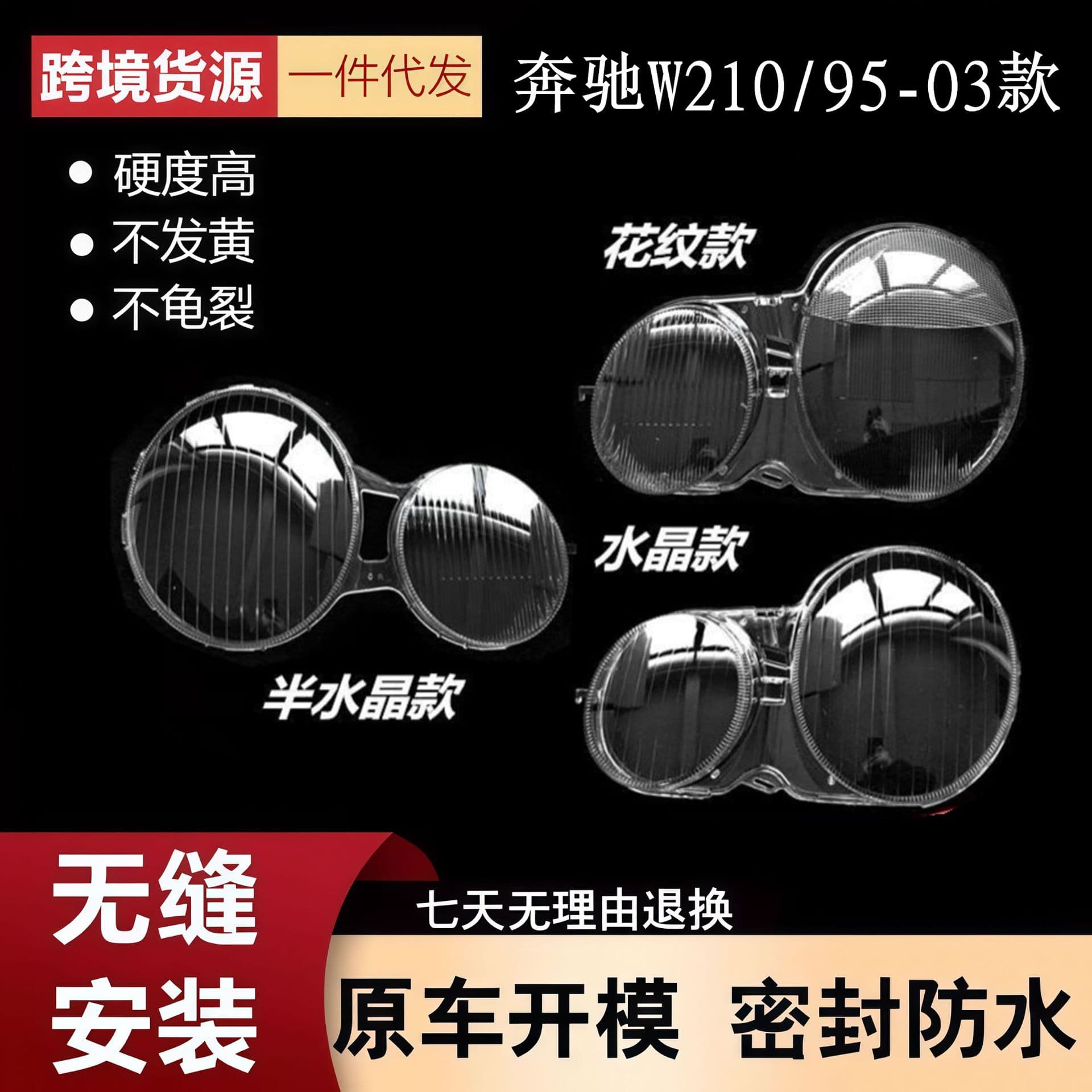 Headlight Lens Cover for Mercedes-Benz E-Class 95-03, Mercedes W210 Front Headlight Lens, Lamp Housing, Lens Cover