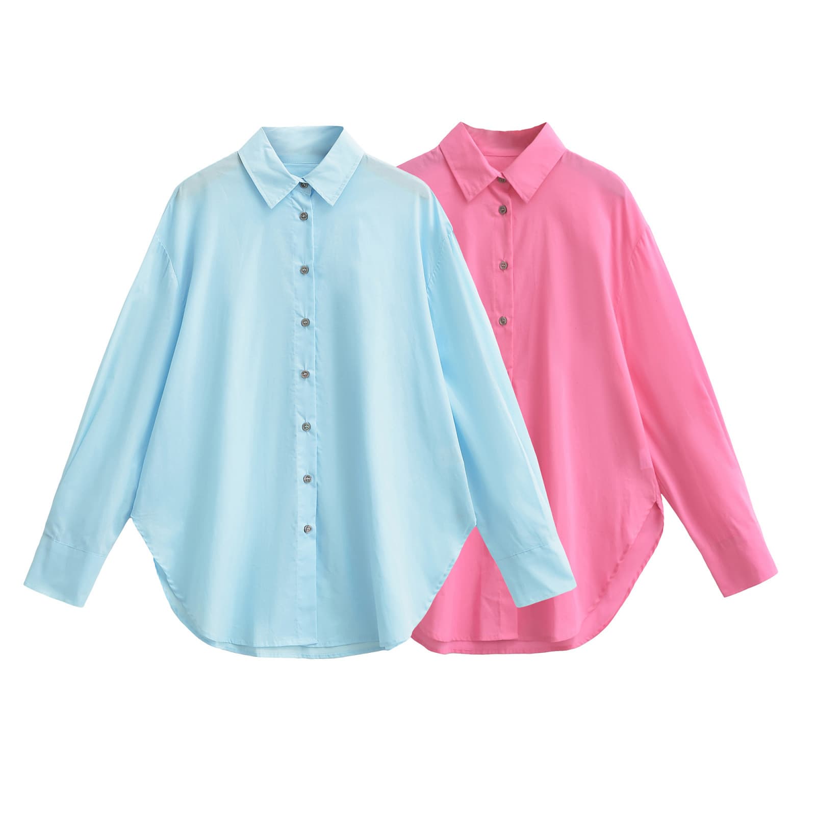 ZARY European and American Cross-Border Trade Minimalist Commuter Style Button Pleated Polo Neck Long Sleeve Shirt 8041278630