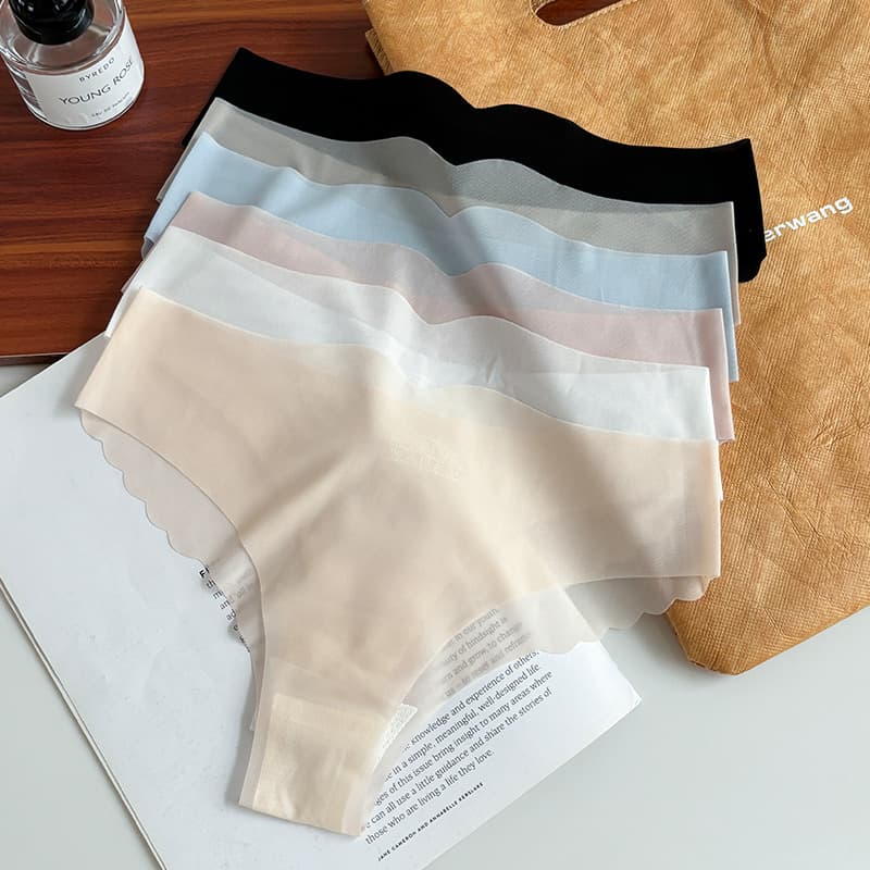 Foreign Trade 7A Antibacterial Ice Silk Underwear Women's Mulberry Silk Gusset Low Waist Semi-sheer Sexy Skin-friendly Solid Color Thongs