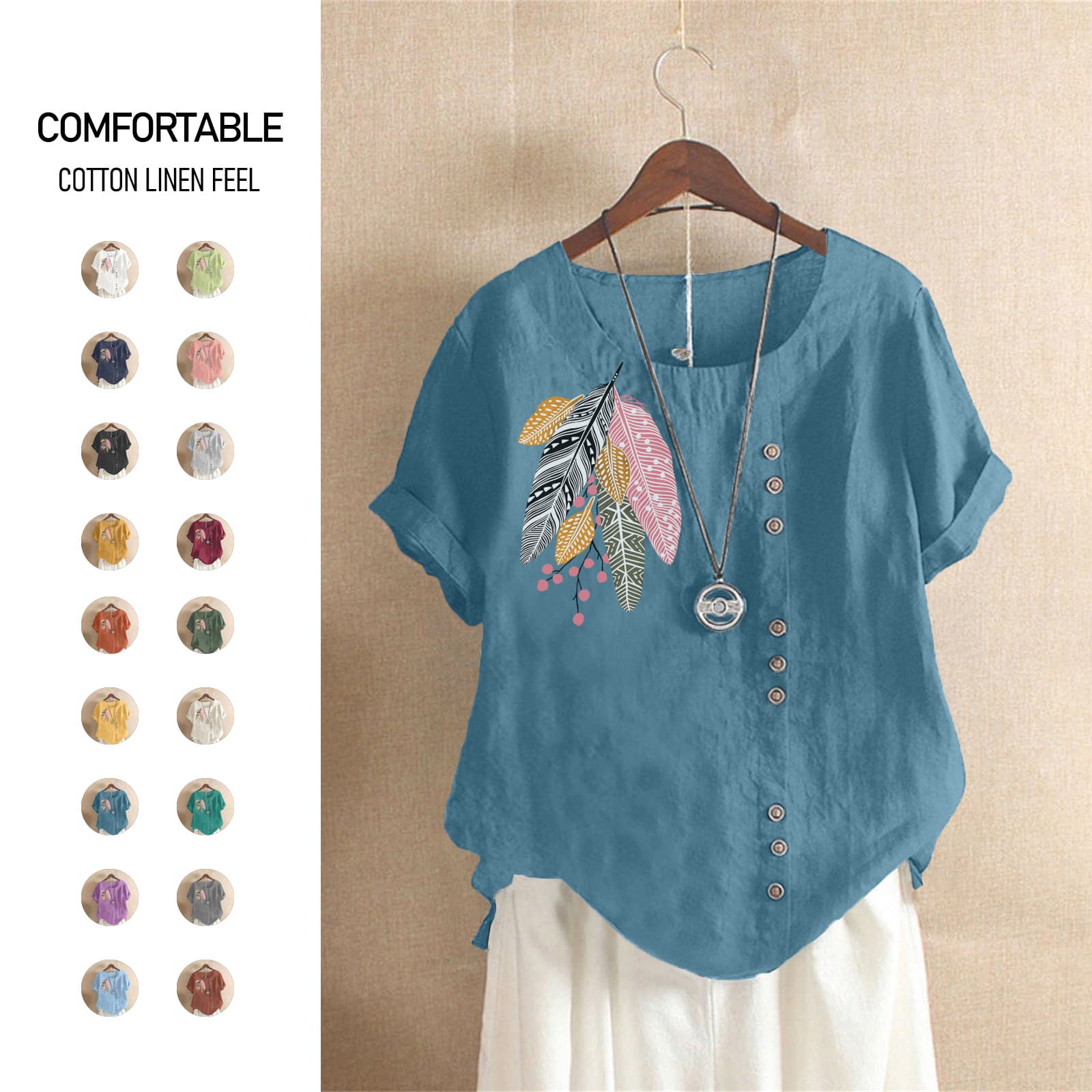 2025 Summer Retro Plus Size Casual Loose Linen Cotton Short Sleeve T-Shirt Women's Plus Size Clothing