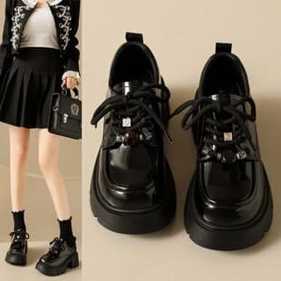 New 2026 Spring Loafers Women High Heel Leather Shoes British Style Casual Chunky Heel Lace-Up