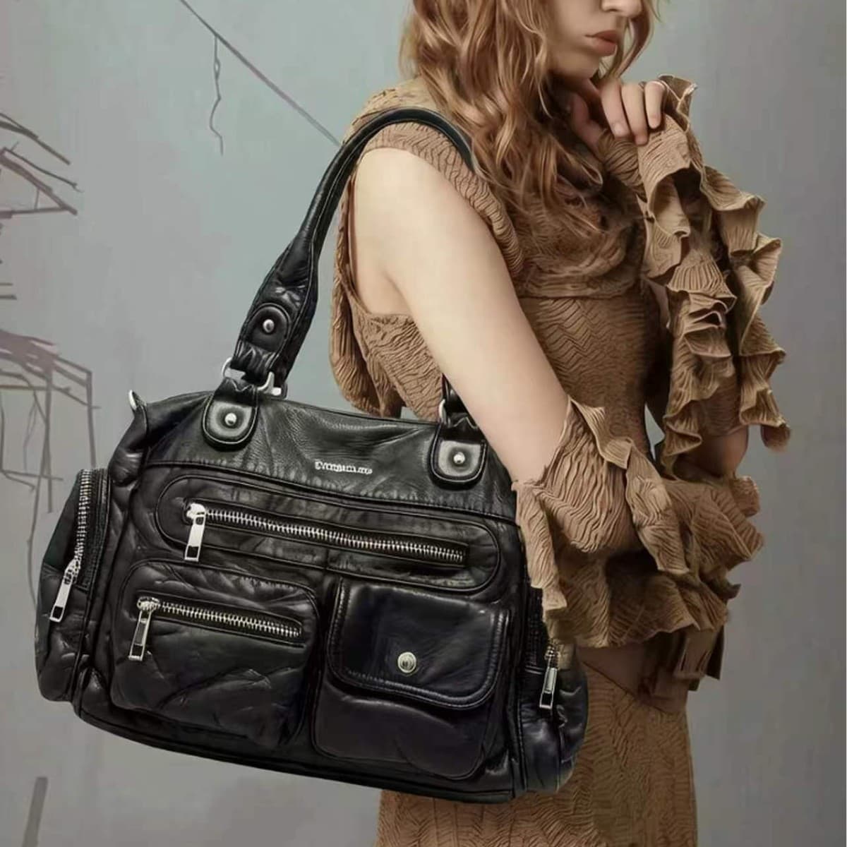 Cross-border exclusive Y2K European and American retro distressed multi-pocket motorcycle bag street personality hot girl cross-body shoulder bag