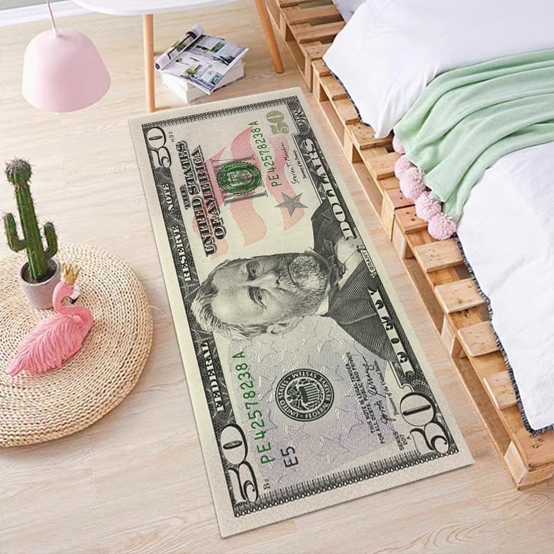 Cross-border Temu drop-shipping available, creative USD-themed bedroom bedside decorative rug, stain-resistant and easy-to-clean floor mat, in stock