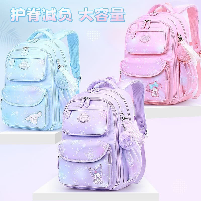 Kurome schoolbag for primary school students, female spine protection and burden reduction, large capacity, high-looking backpack, lightweight and cute cartoon backpack