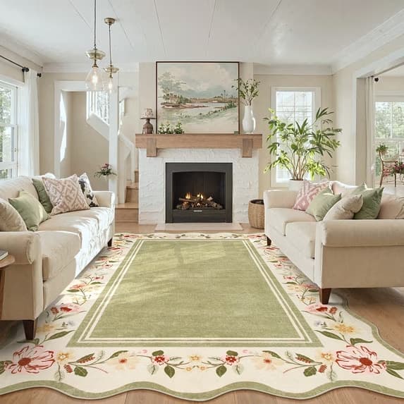 TEMU Minimalist Floral Living Room Sofa Floor Mat, Stain-Resistant, Insulating, Easy to Clean, Bedside Rug for Bedroom, Large Area, Dropshipping Available
