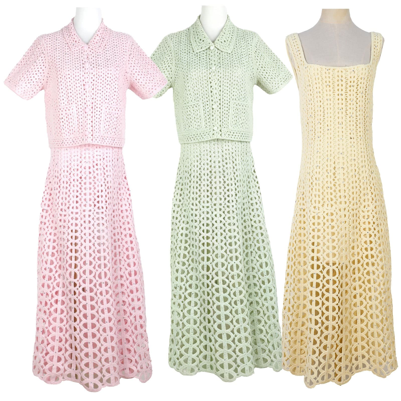 European and American sweet and spicy waist long skirt French elegant hot diamond crochet hollow knitted vest dress women's spring and summer new style