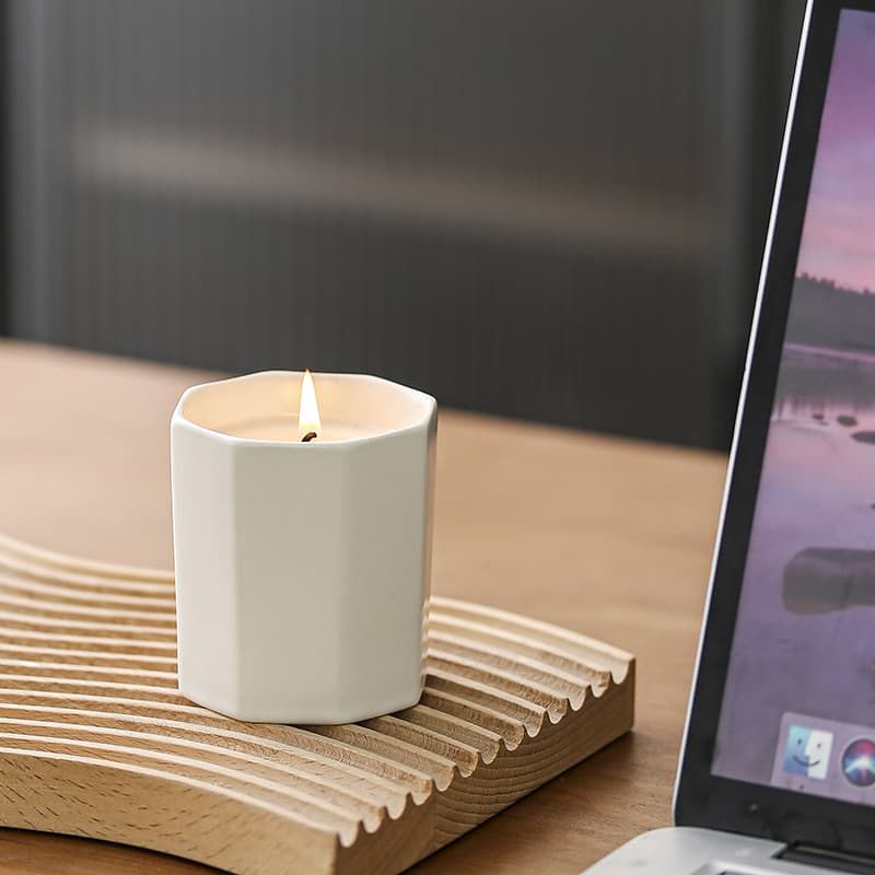 Cross-border Amazon Ceramic Glaze Candle Cup Creative Home Octagon Aromatherapy Cup Aroma Cup for Foreign Trade Export