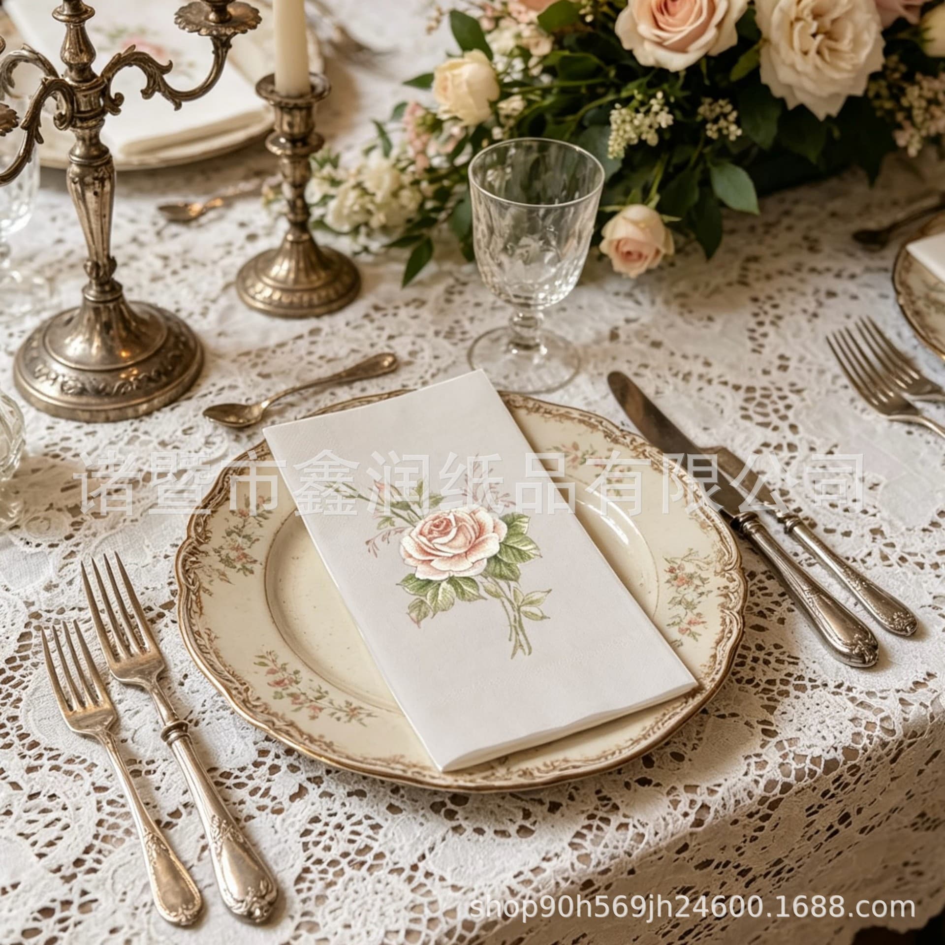 20 Sheets Cross-Border Hot Selling Vintage Rose Colorful Printed Napkins Wedding Tissue Restaurant Commercial Placemat